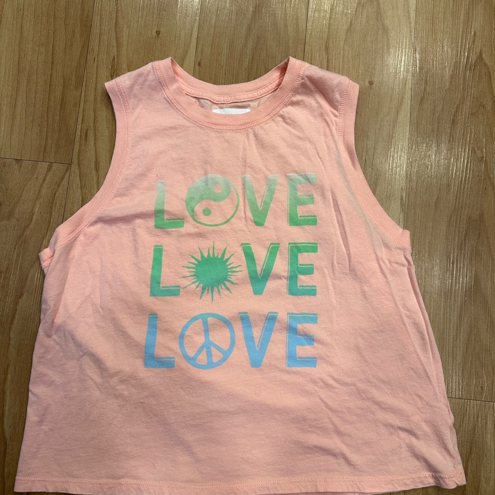Spiritual Gangster Pink Tank with Green and Blue Love Graphic